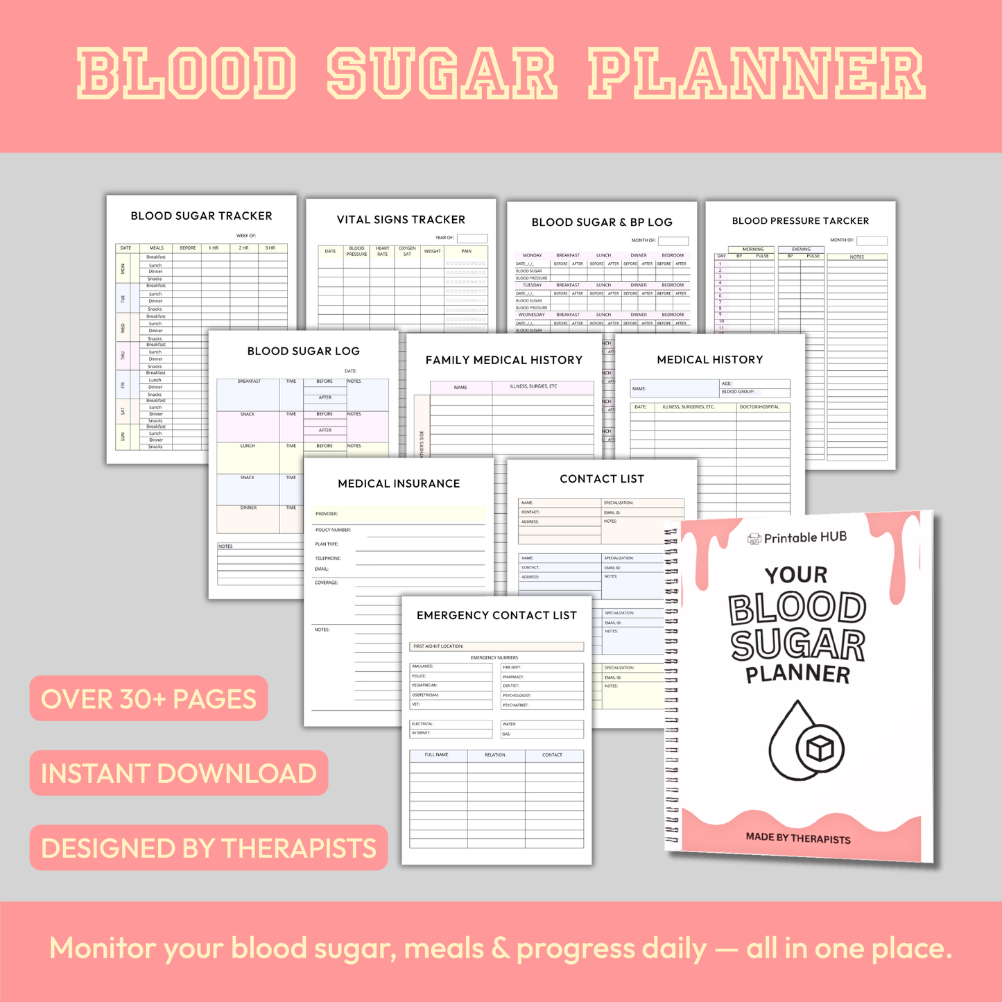 Blood Sugar Planner – Glucose, Meal & Wellness Tracker (28 Pages)