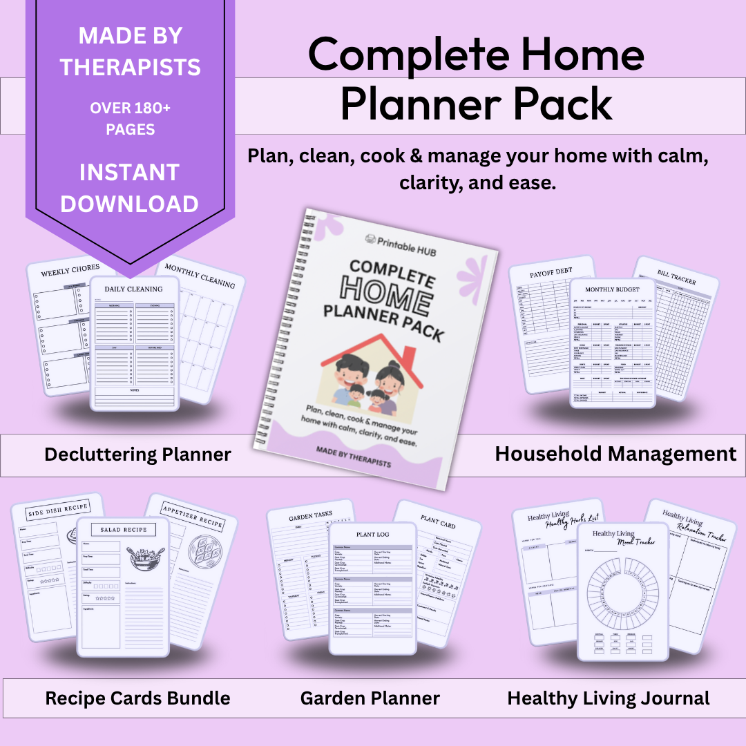 Complete Home Planner Pack – 5-in-1 Printable Set for Home Organization, Cleaning, Gardening & Healthy Living (180+ Pages)