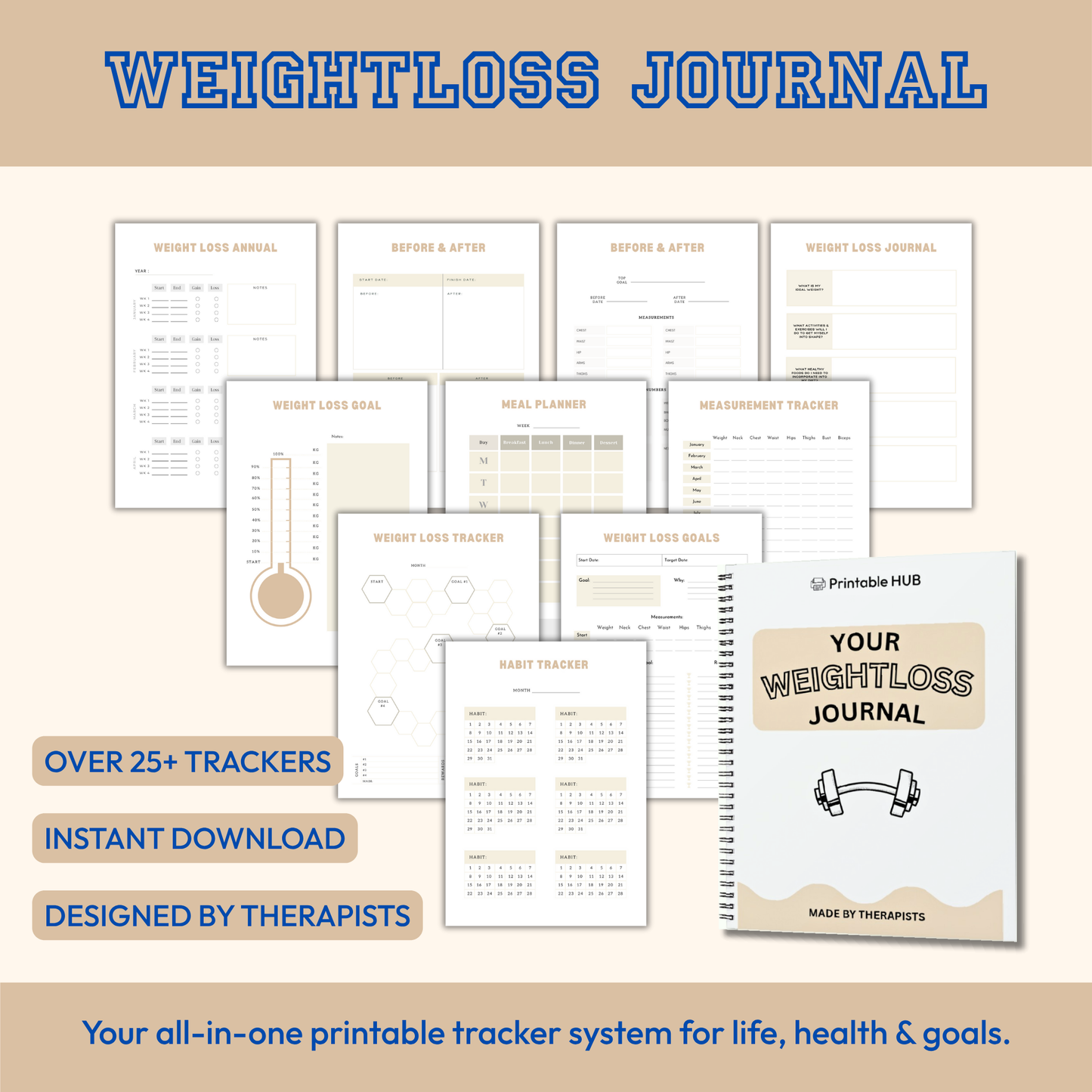 Weight Loss Planner – Fitness, Meal & Progress Tracker (33 Pages)