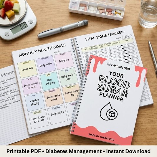 Blood Sugar Planner – Glucose, Meal & Wellness Tracker (28 Pages)