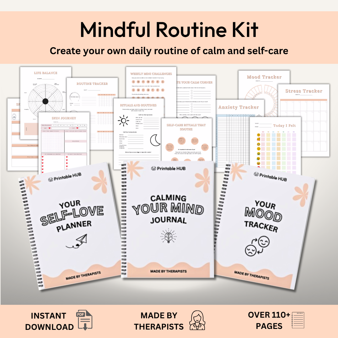 Mindful Routine Kit – 3-in-1 Self-Care, Mood & Calm Printable Set (180+ Pages)