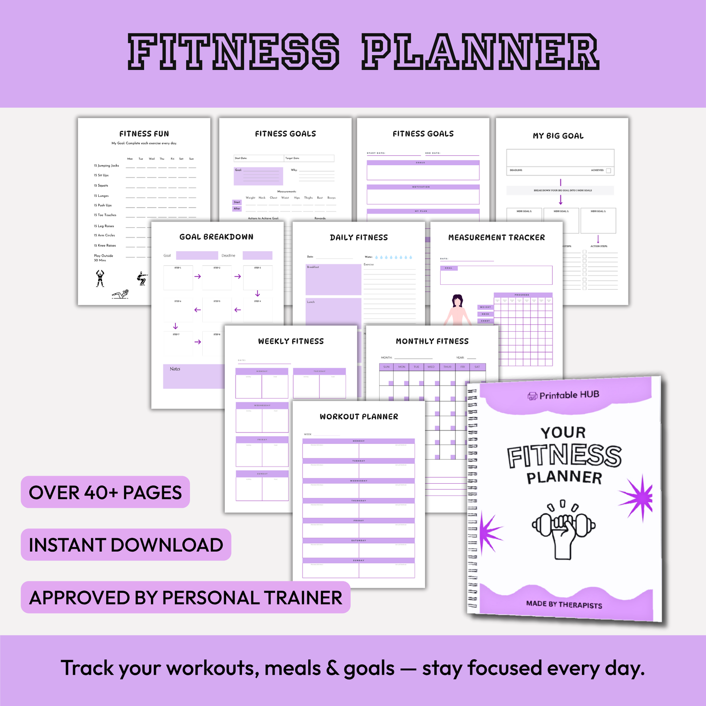 Fitness Planner – Printable Workout, Progress & Meal Tracker (39 Pages)