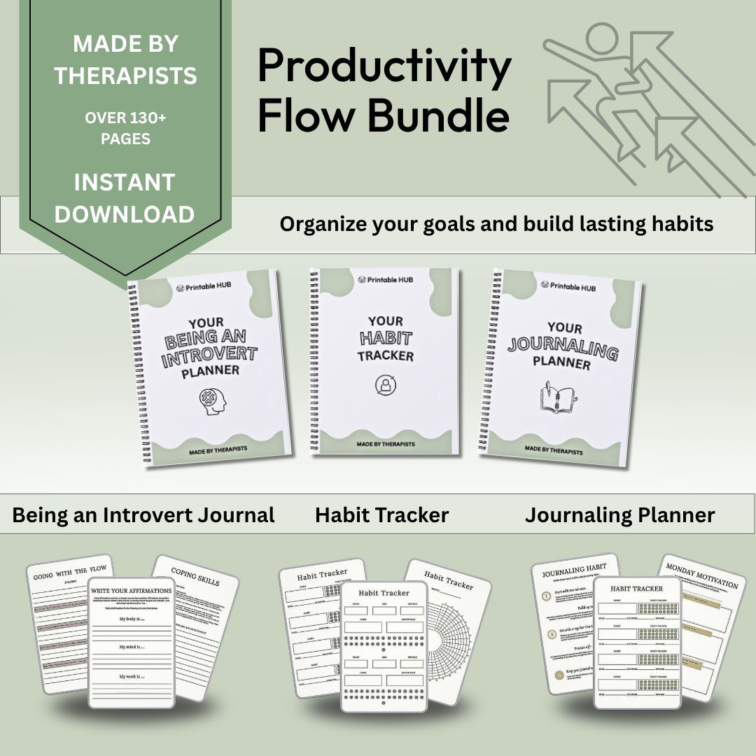 Productivity Flow Bundle – 3-in-1 Focus, Habits & Self-Reflection Printable Set (200+ Pages)