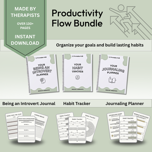Productivity Flow Bundle – 3-in-1 Focus, Habits & Self-Reflection Printable Set (200+ Pages)