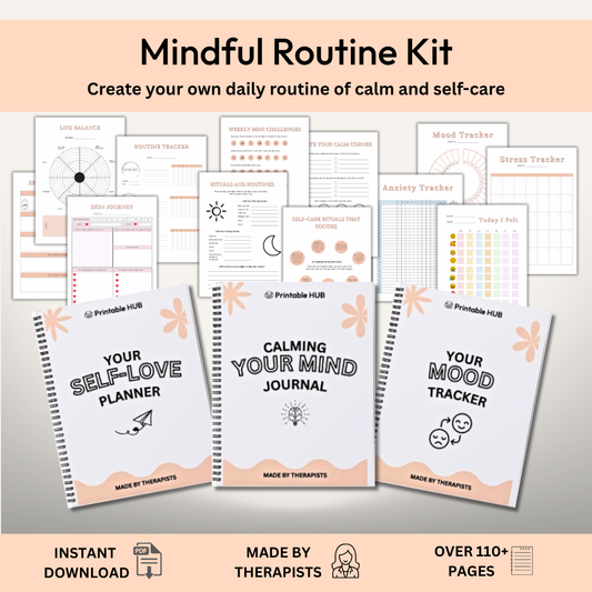 Mindful Routine Kit – 3-in-1 Self-Care, Mood & Calm Printable Set (180+ Pages)